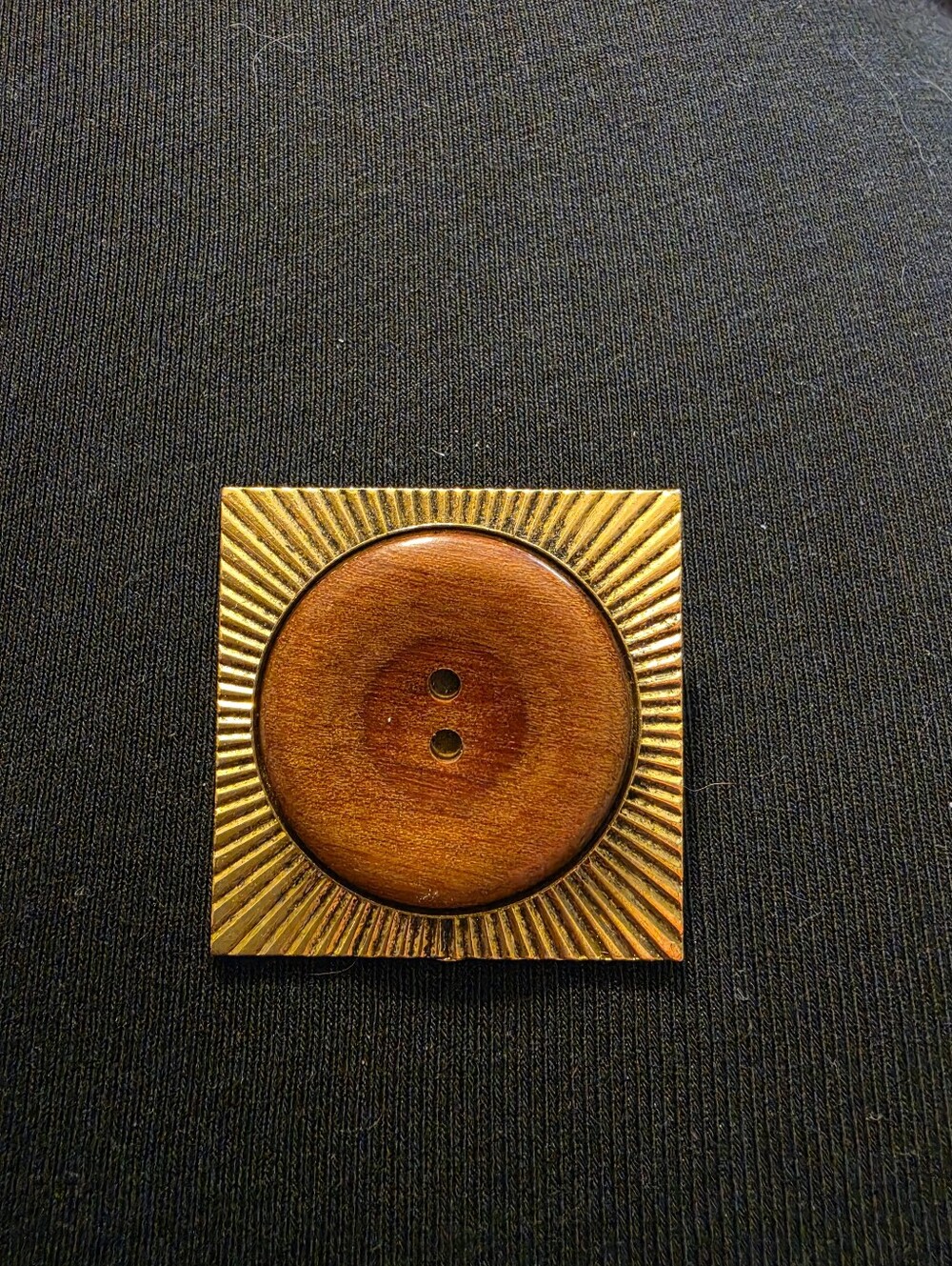 Decorative Wood and Gold Accent Square Button Pin